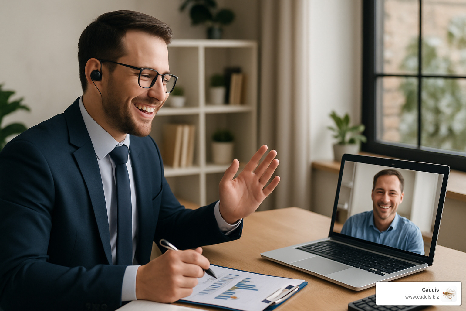 advisor having positive virtual meeting with happy client - financial advisor growth strategies