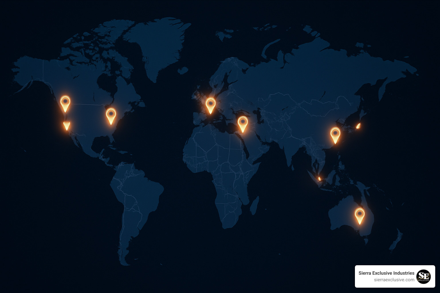 world map with pins on major tech hubs - consulting tech companies