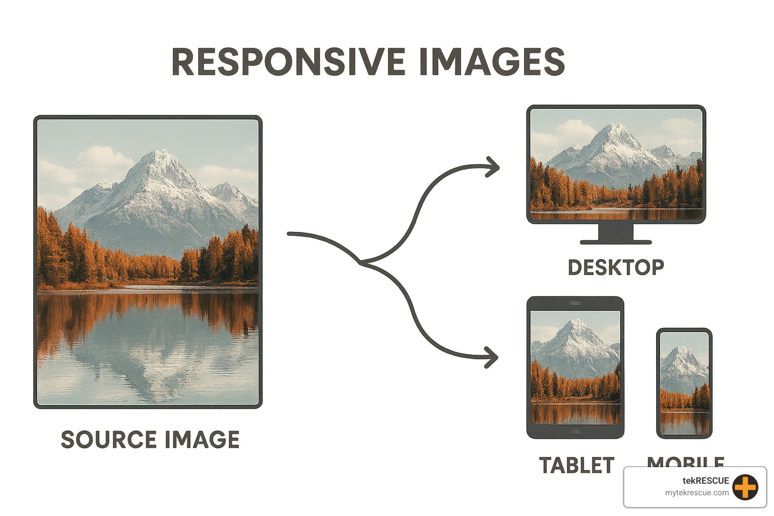 illustrating how a large image is cropped and resized for different screen sizes - How to optimize images