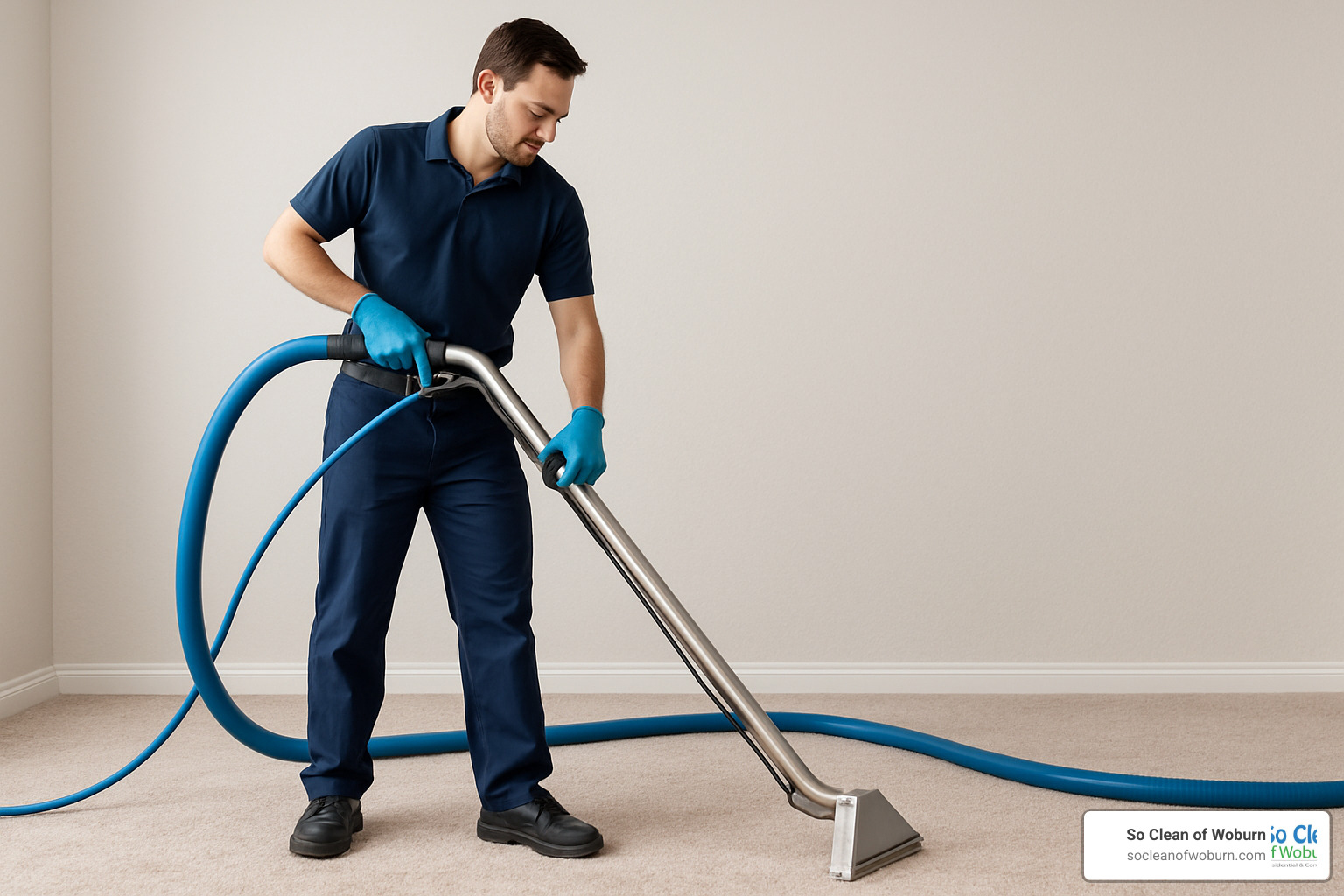 A technician using a hot water extraction wand on a carpet - carpet cleaner near me