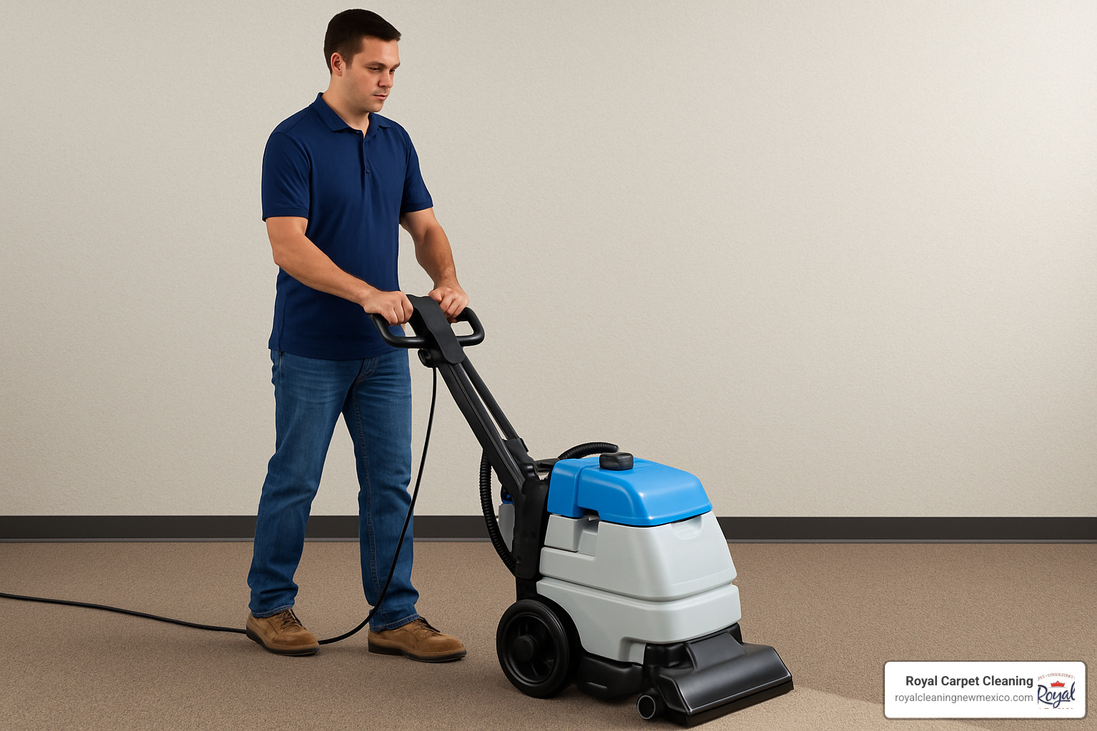 person correctly operating a commercial carpet cleaner in a slow, straight line - how to use a commercial carpet cleaner