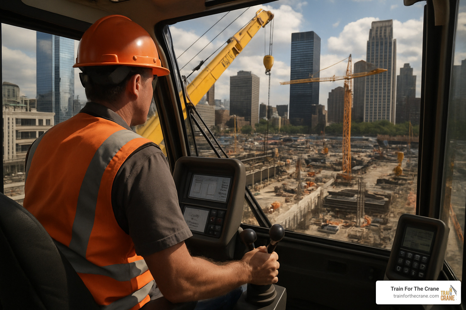 mobile crane operator in cab overlooking construction site - mobile crane operator training mobile crane operator in cab overlooking construction site - mobile crane operator training