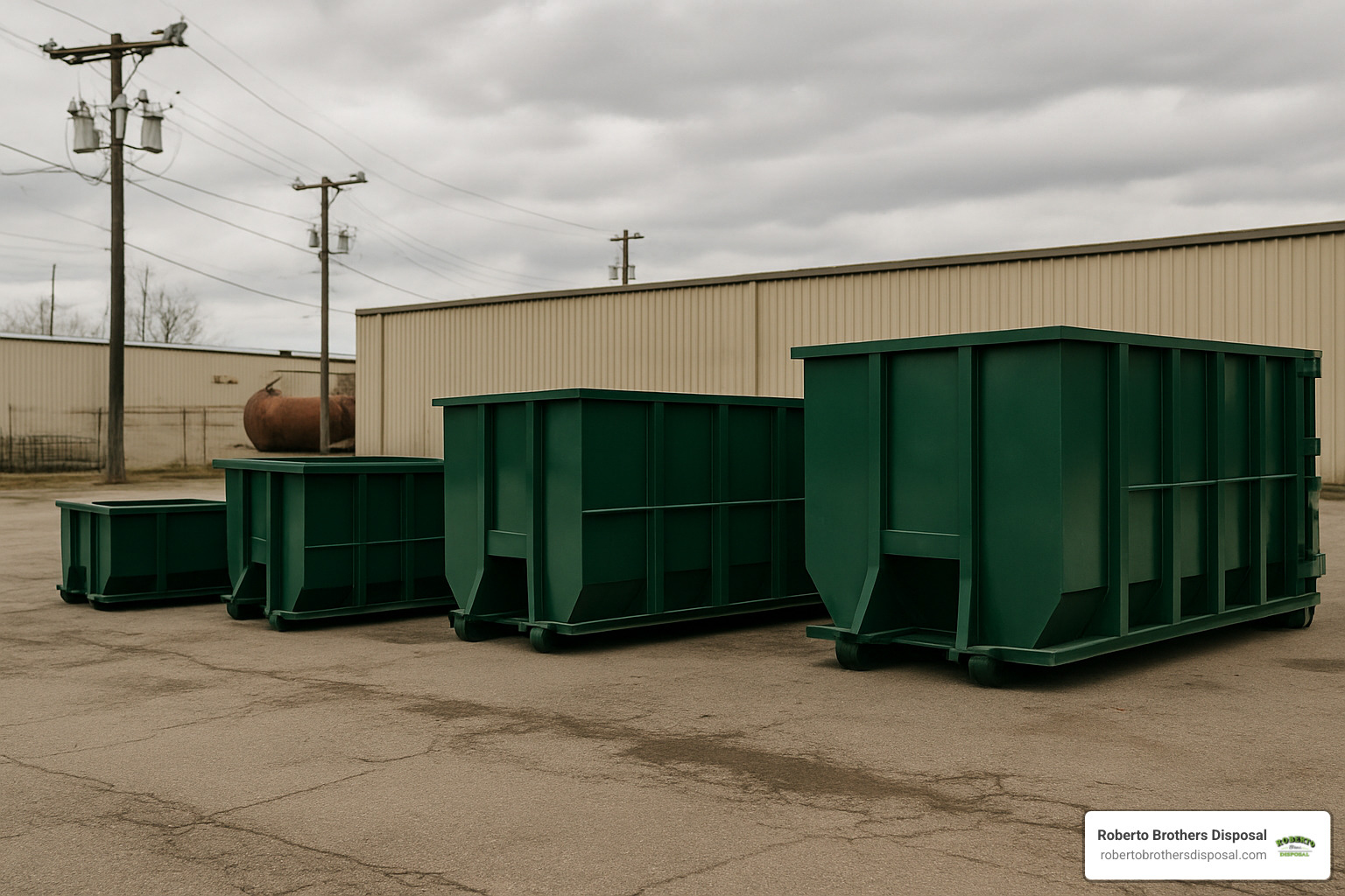 different sized roll-off dumpsters lined up for comparison - Roll Off Dumpster Rental different sized roll-off dumpsters lined up for comparison - Roll Off Dumpster Rental
