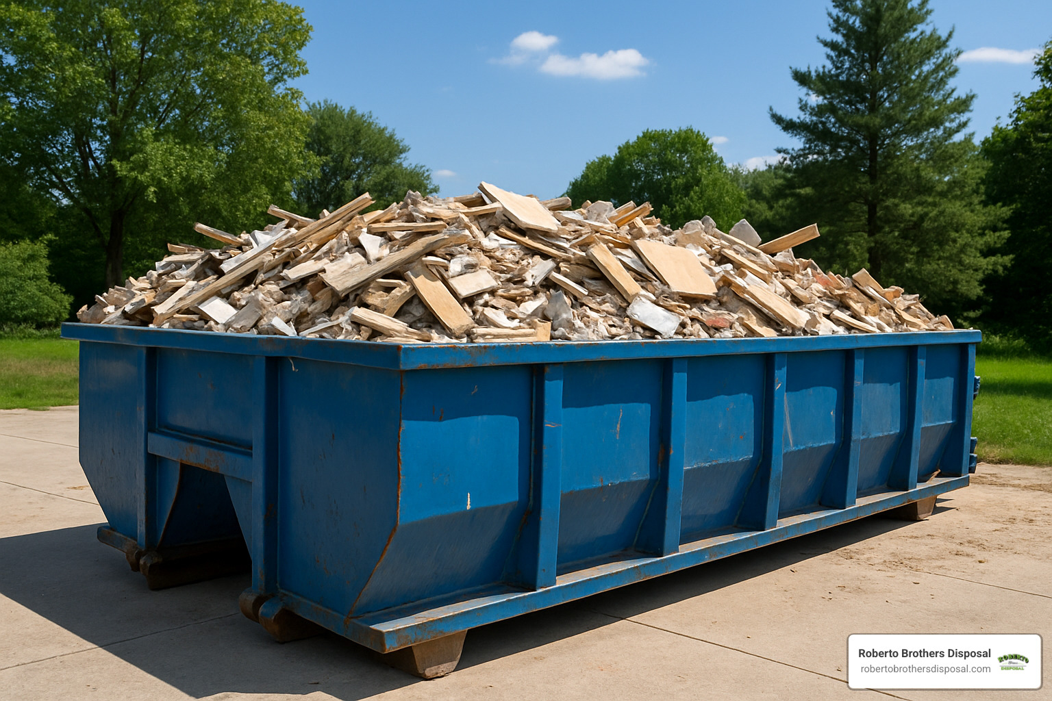 properly loaded dumpster with debris level with top edge - Roll Off Dumpster Rental properly loaded dumpster with debris level with top edge - Roll Off Dumpster Rental
