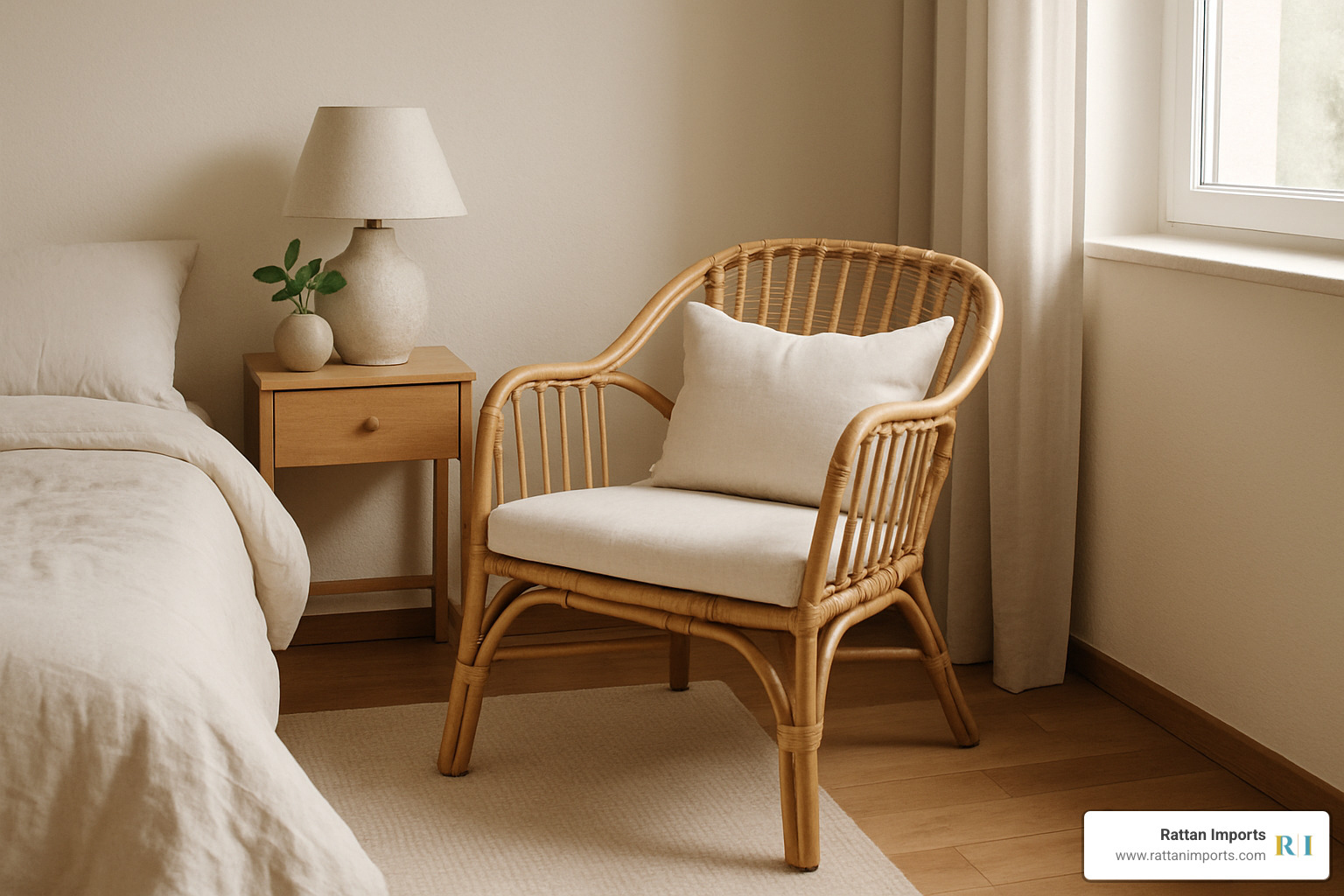 rattan armchair in bedroom corner - rattan bedroom furniture