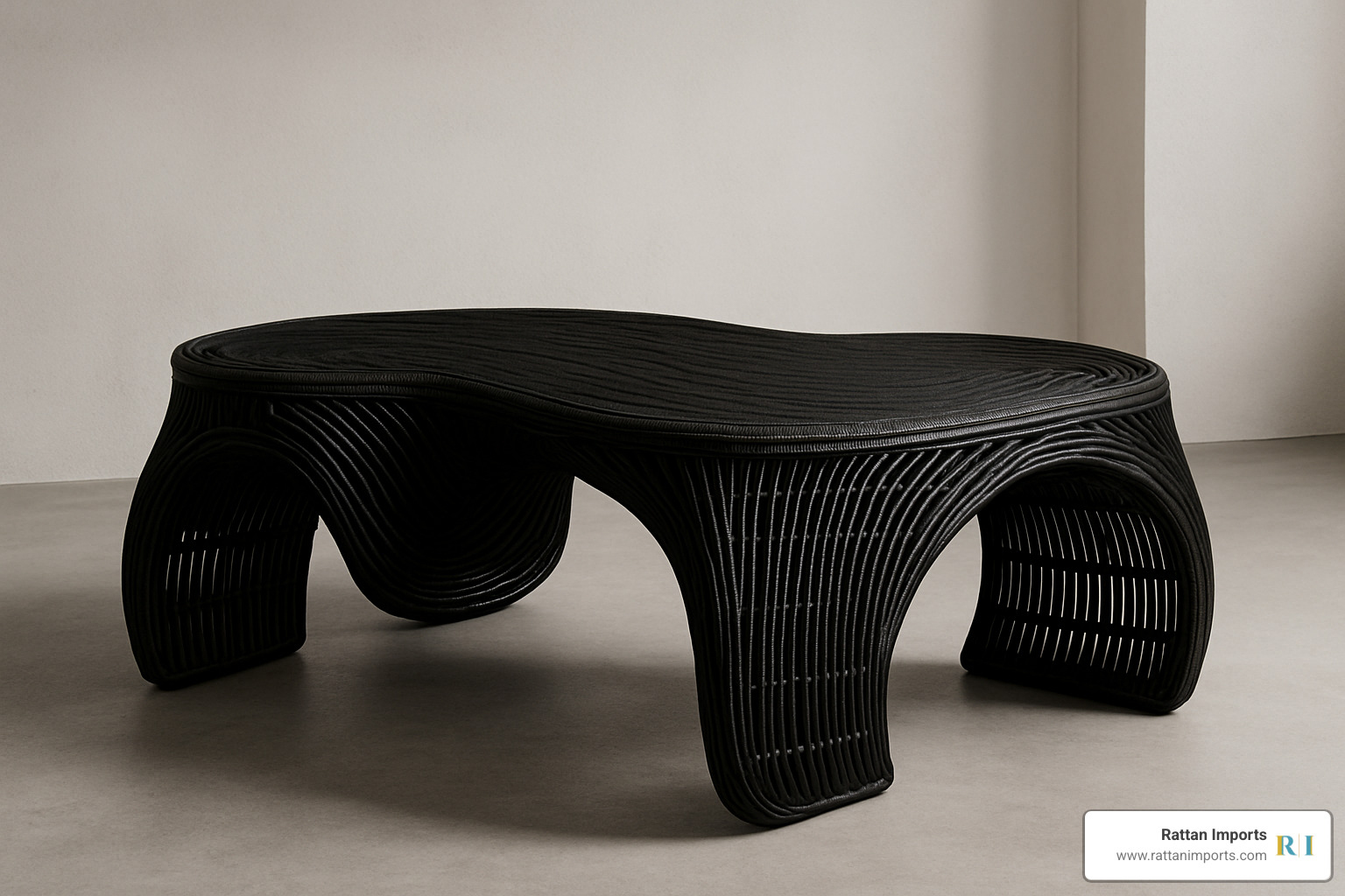 unique curvaceous black rattan coffee table with artistic design - black rattan coffee table