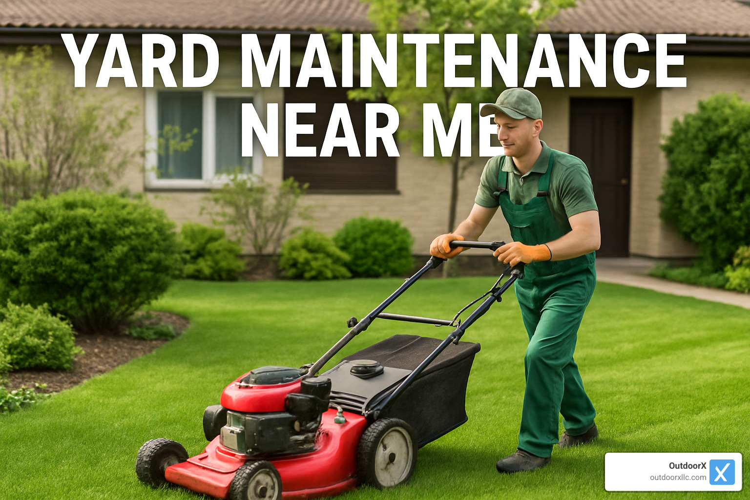 Homeowner reviewing OutdoorX's portfolio and credentials on a tablet while standing in their yard - yard maintenance near me