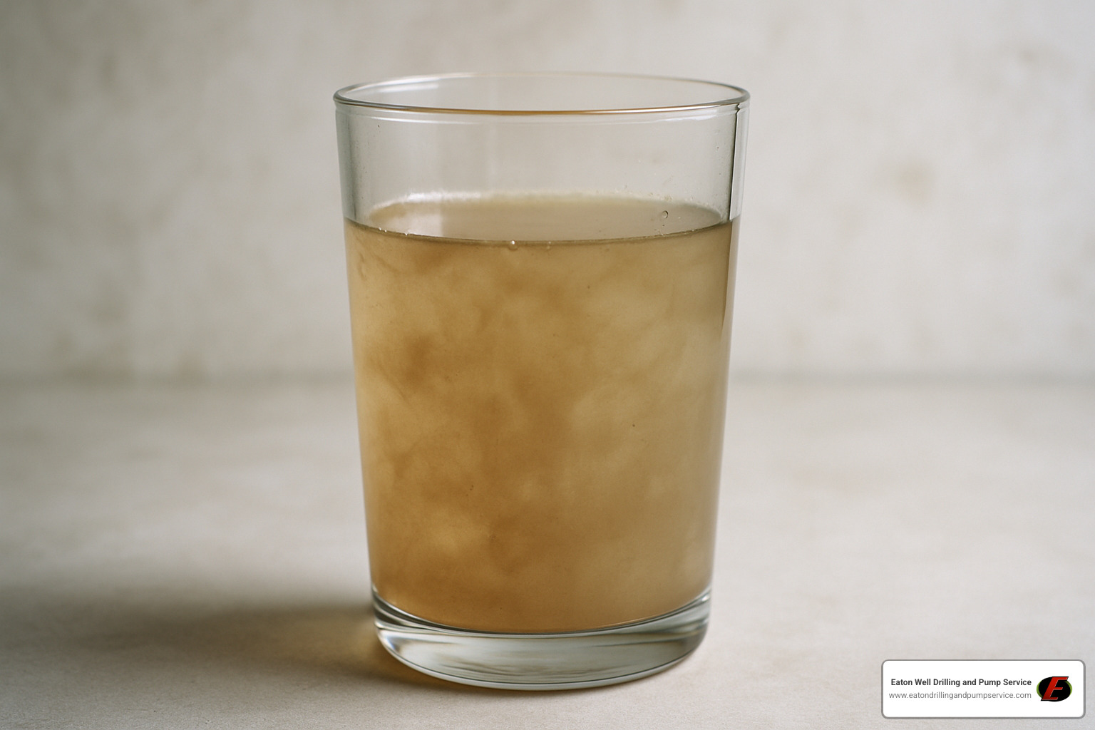 discolored cloudy water in clear glass - well repair company near me