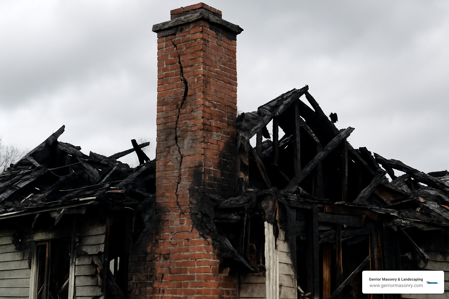aftermath of a chimney fire showing extensive damage to masonry and surrounding structure - chimney repair services