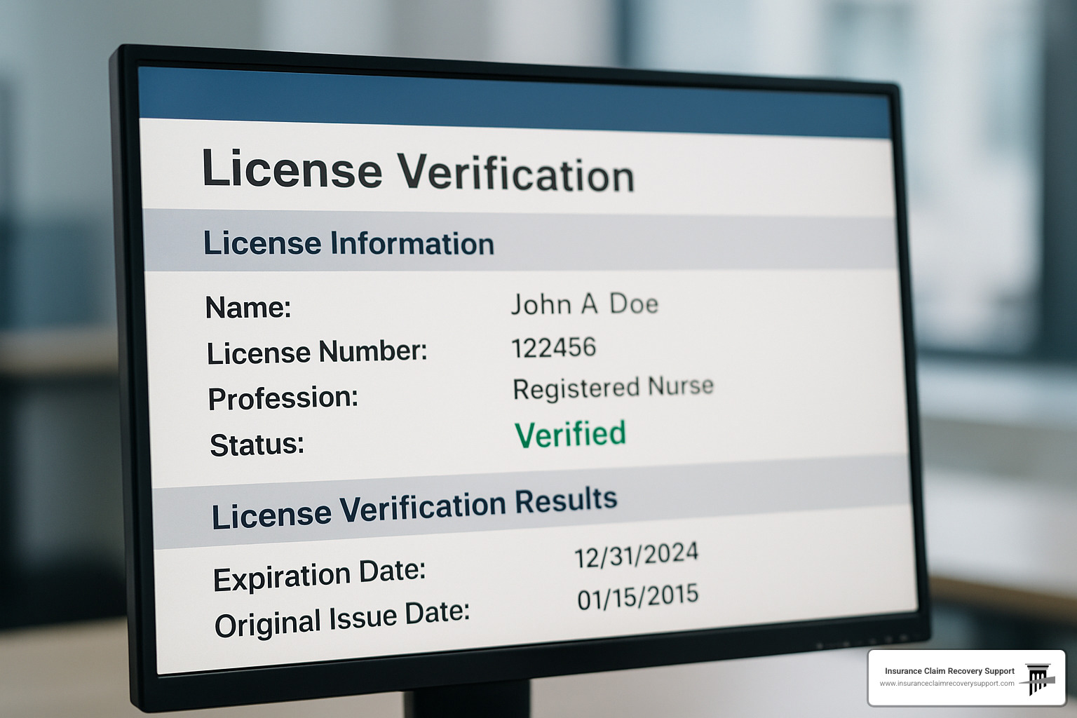 computer screen showing license verification - flood damage public adjuster computer screen showing license verification - flood damage public adjuster