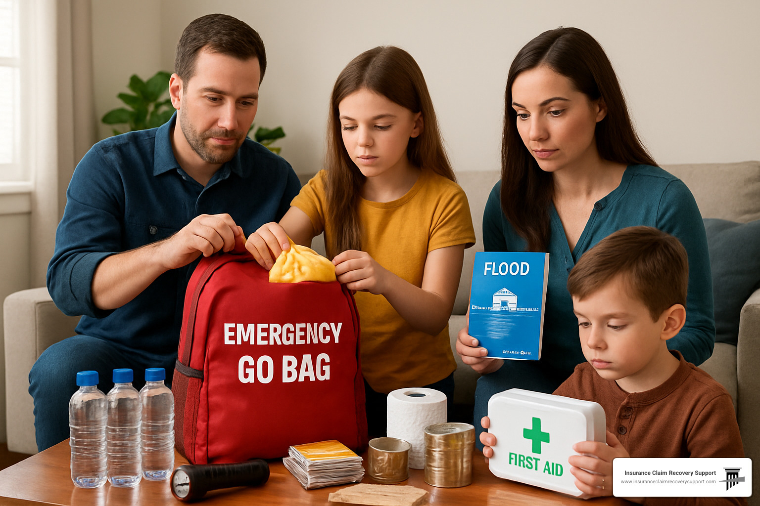 family preparing emergency go-bag - texas floods 2025