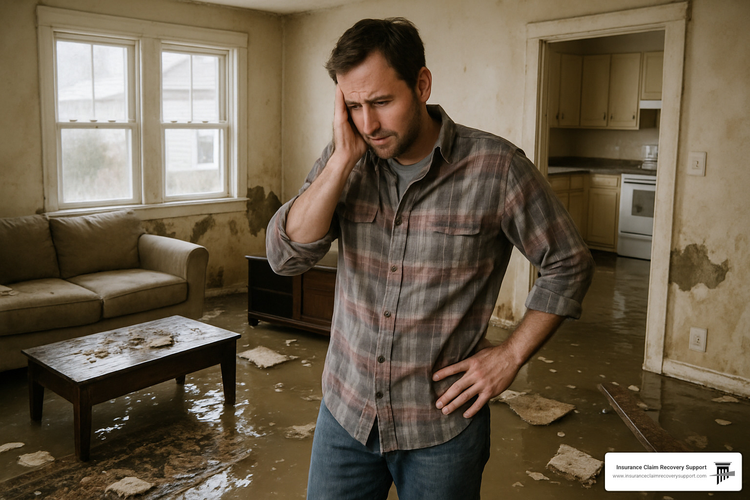 homeowner assessing flood damage - texas floods 2025