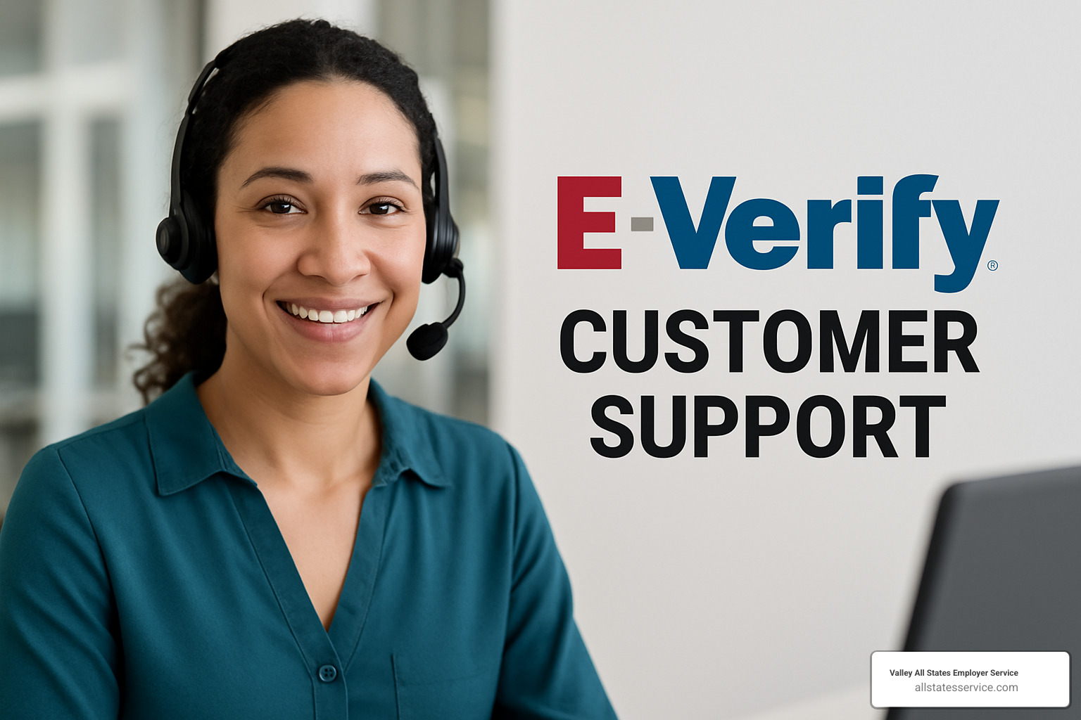 Contact Us page on computer screen showing E-Verify phone numbers and email addresses - E-Verify customer support