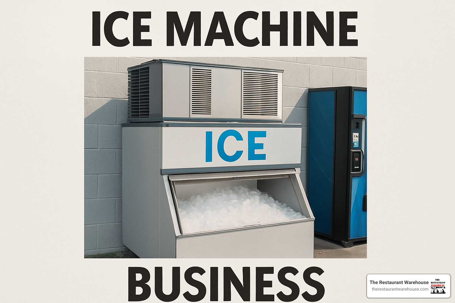 person sketching business plan with ice machine in background - ice machine business