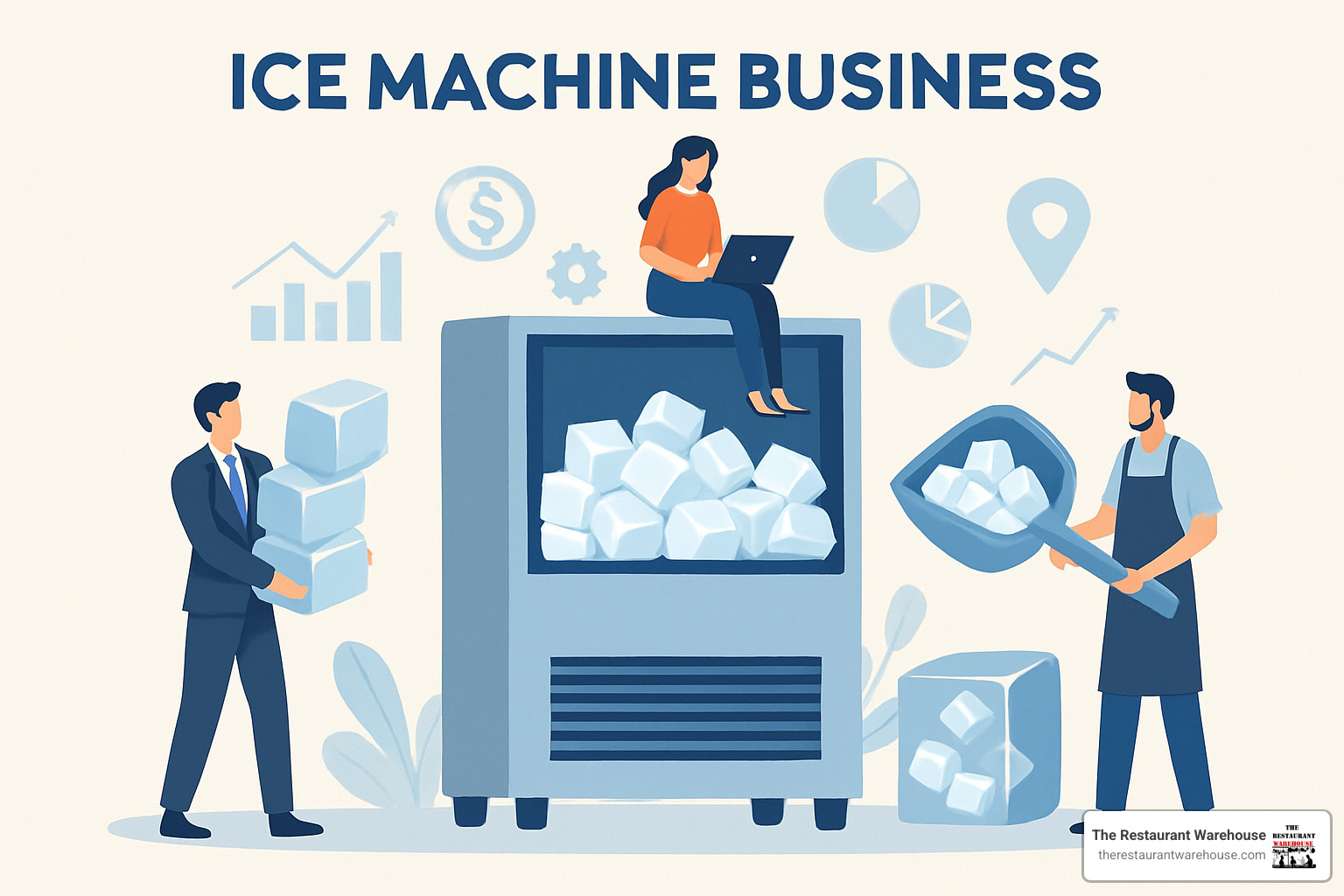 calculator with receipts and small ice machine model - ice machine business