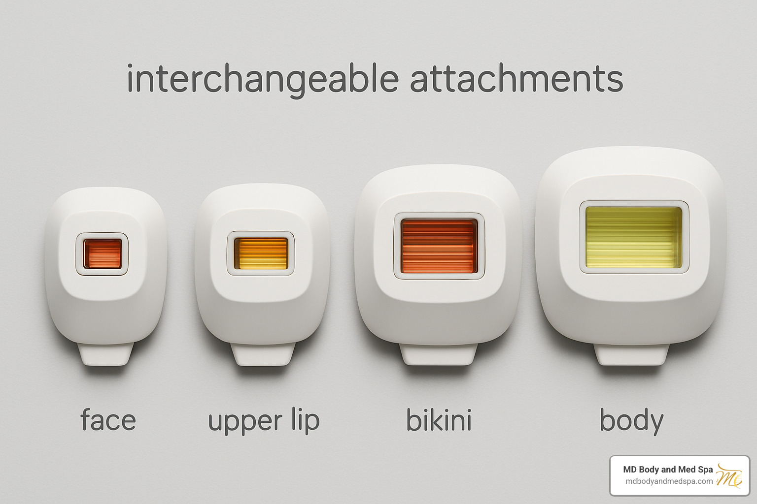 different device attachments for face, body, and bikini areas - best at home laser hair removal for face
