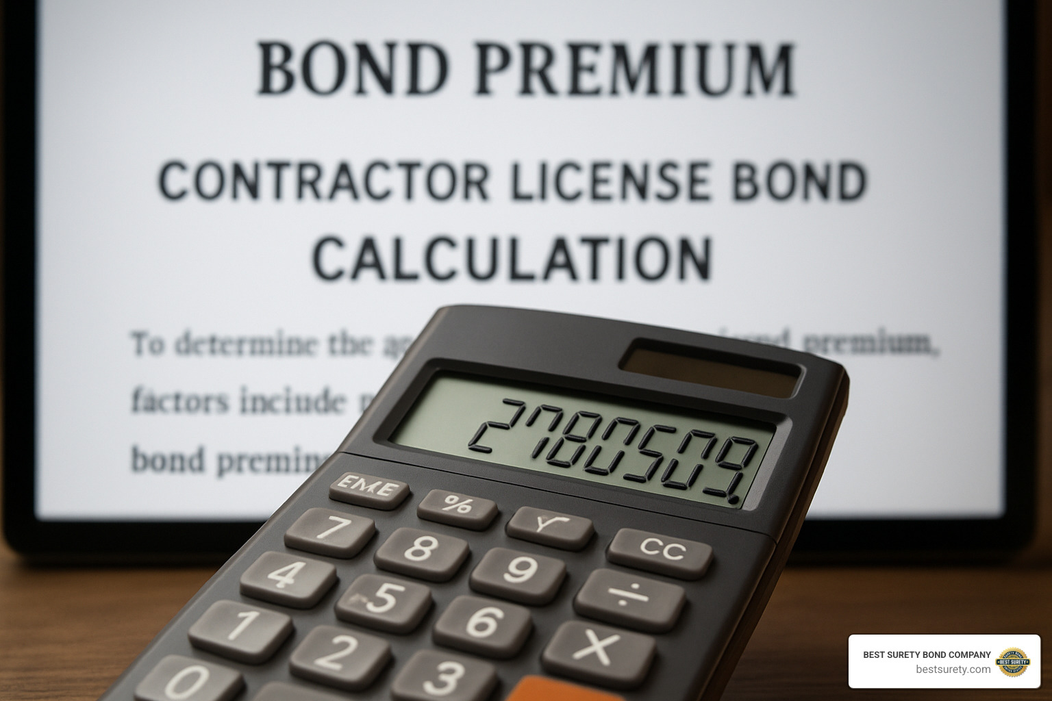 calculator showing a bond premium calculation - contractor license bond
