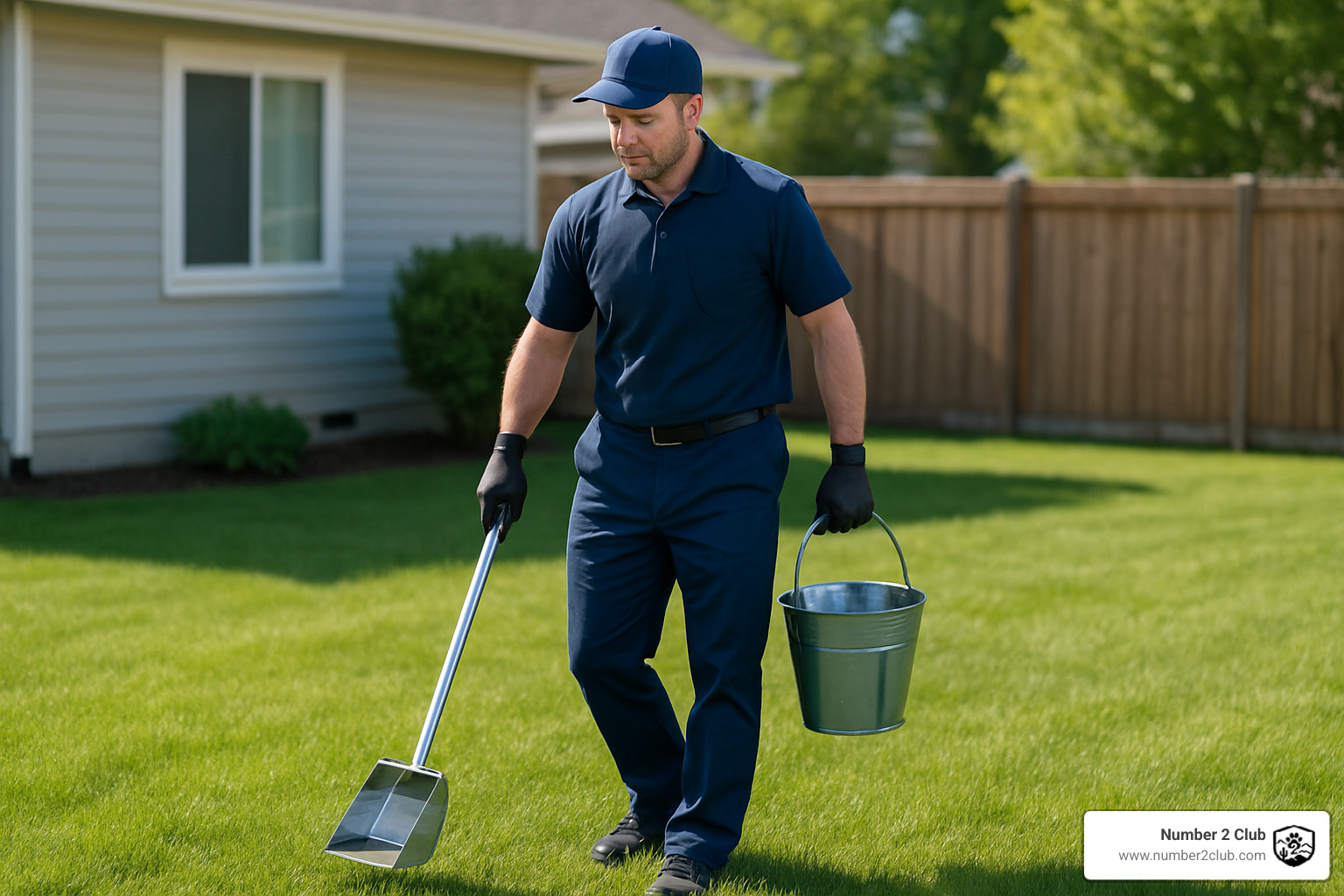 uniformed technician servicing a yard - Pooper scooper service near