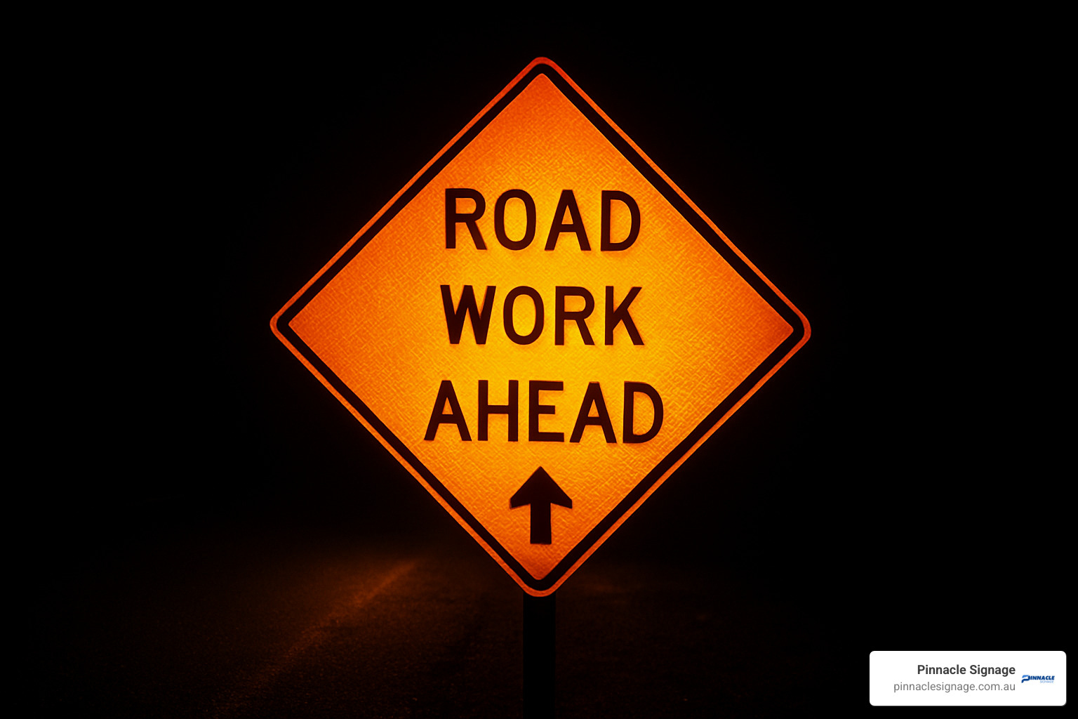Work zone sign at night showing high reflectivity - Work zone signs