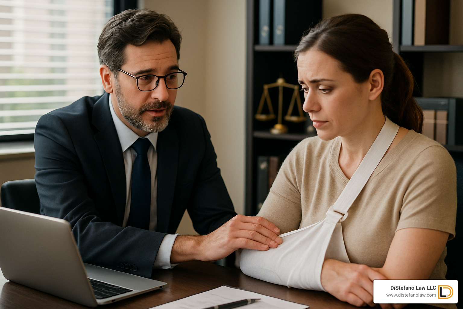 lawyer compassionately consulting with an injured client - fort lauderdale motorcycle accident lawyers