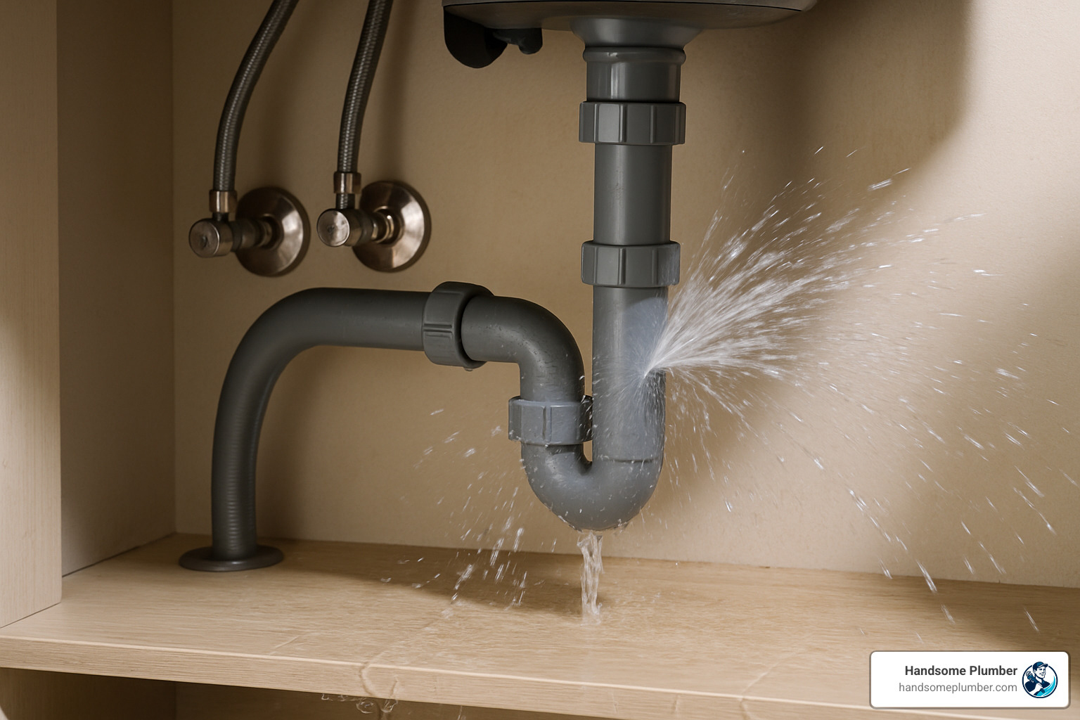 burst pipe spraying water under sink - plumber near me same day
