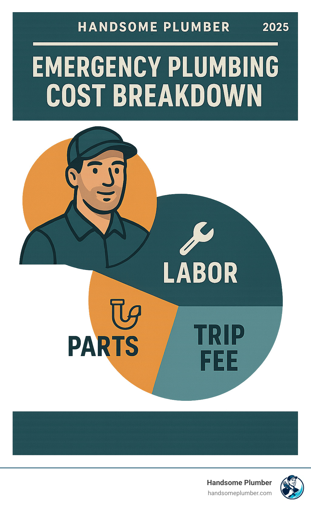Emergency plumbing cost breakdown showing labor, parts, and trip fees - plumber near me same day infographic 