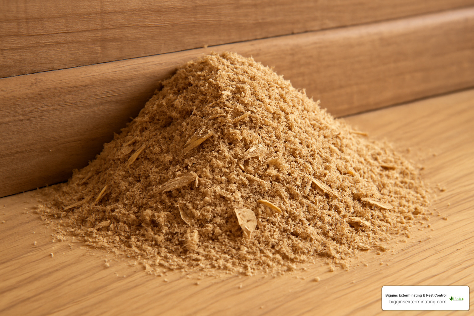 frass, which looks like coarse sawdust, near a wall base - how to kill carpenter ants