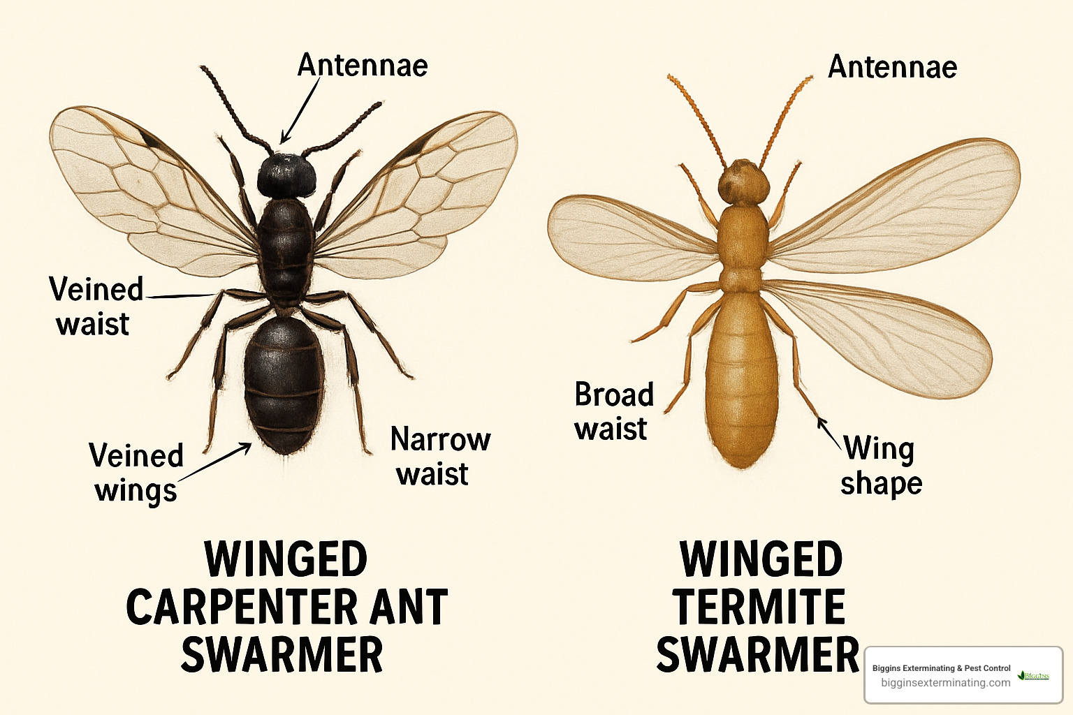 comparing a carpenter ant and a termite side-by-side - how to kill carpenter ants