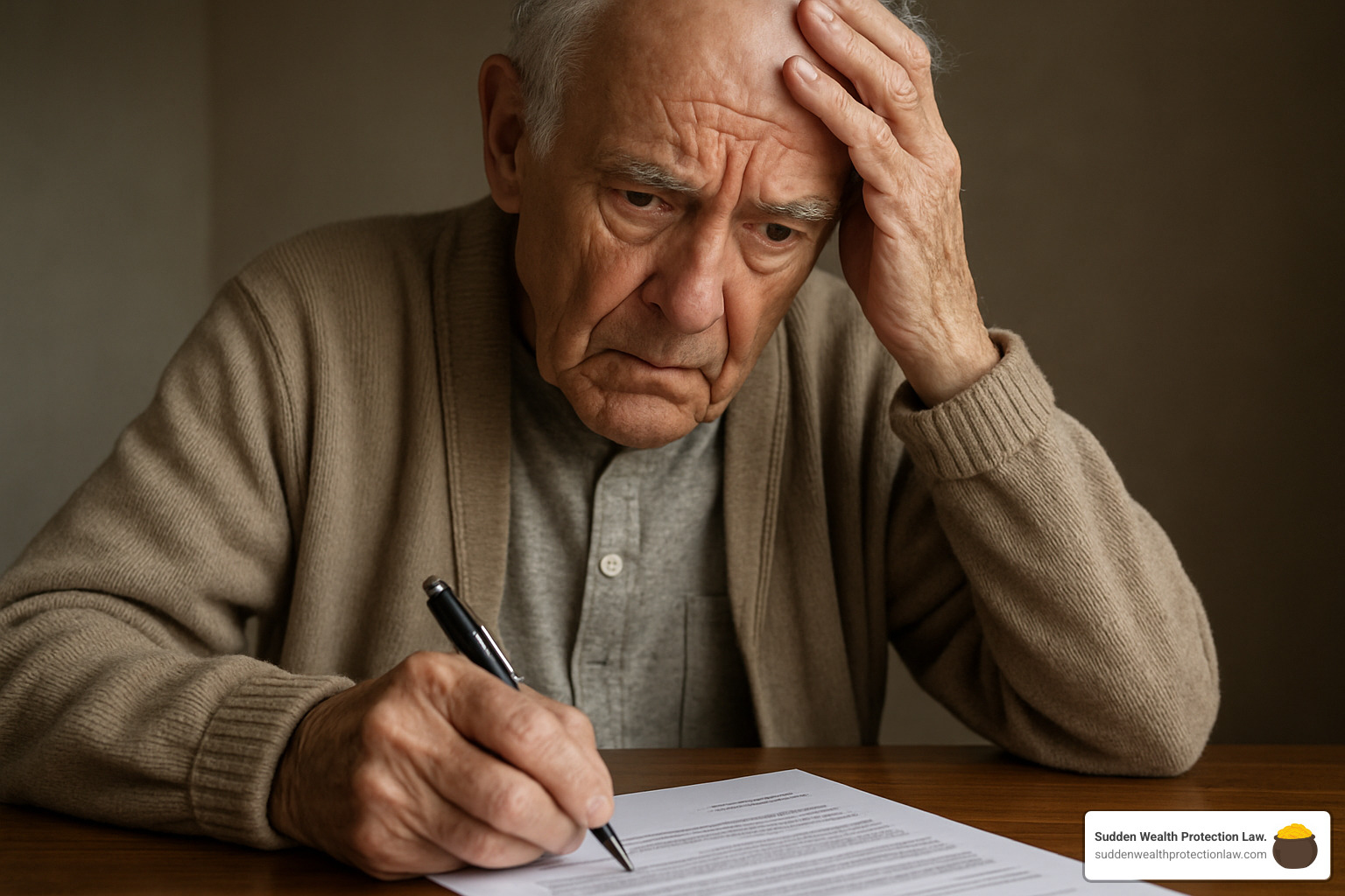 elderly person looking concerned while signing a document - trust and estate litigation phoenix elderly person looking concerned while signing a document - trust and estate litigation phoenix
