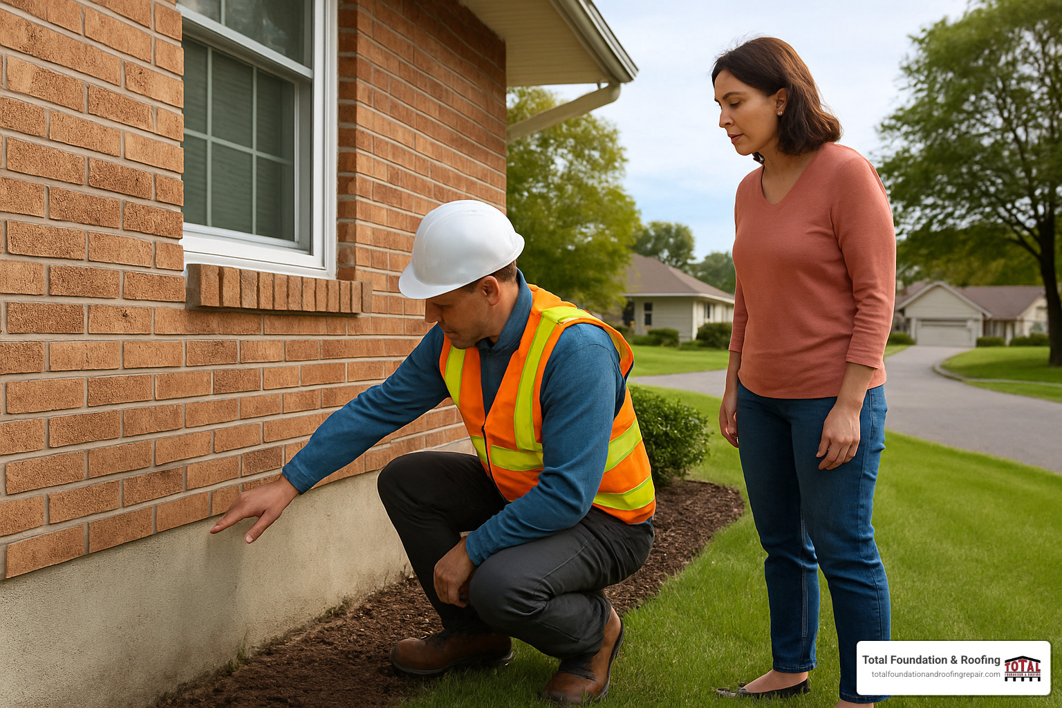 contractor inspecting a foundation with a homeowner - Fredericksburg foundation repair contractors