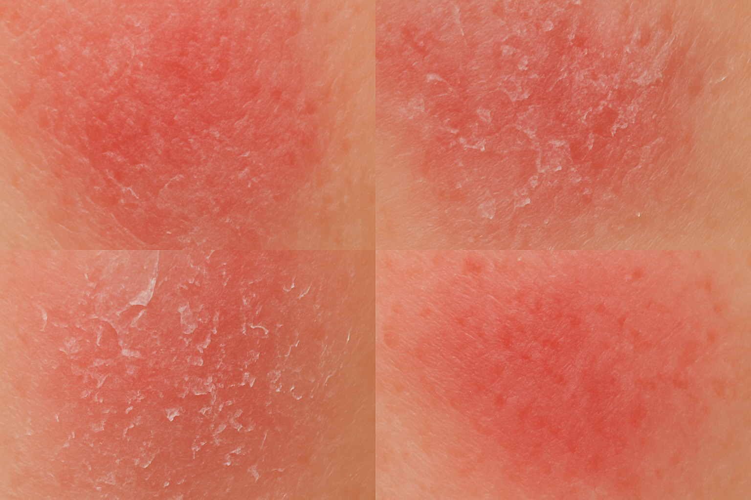 Examples of compromised skin barrier showing redness, flakiness, dryness, and irritation - skin barrier protection