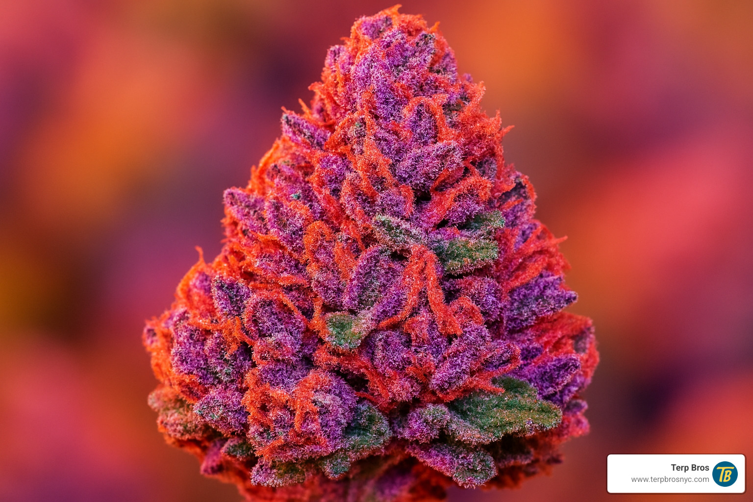 A vibrant cannabis bud with fruity, jam-like color undertones - jam jam strain