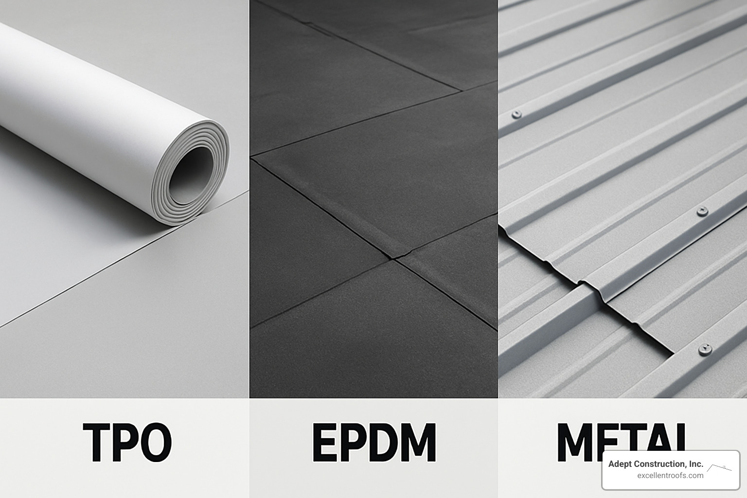 Different commercial roofing materials like TPO, EPDM, and metal - roofers downers grove
