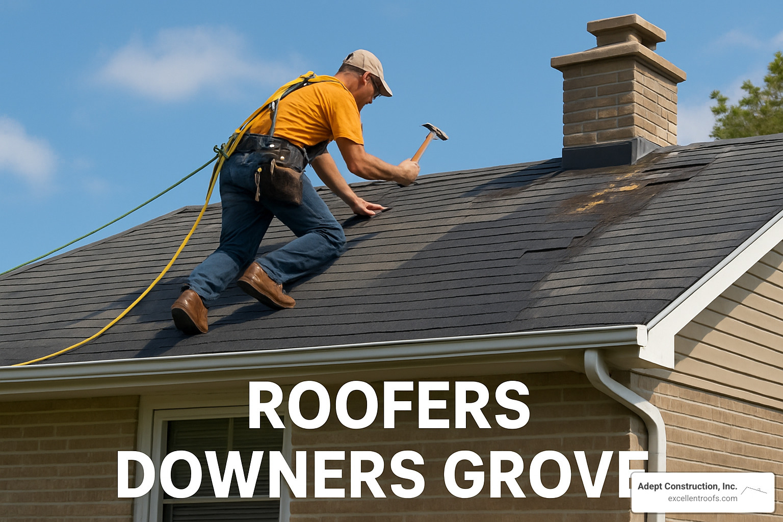 Local roofing company truck in a Downers Grove commercial district - roofers downers grove