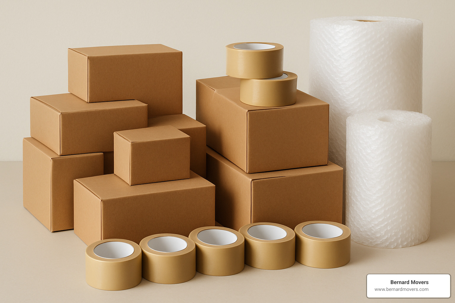 organized packing supplies like boxes, tape, and bubble wrap - i want to move out of state