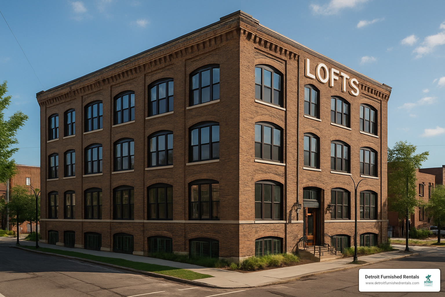 Historic brick building converted into stylish lofts in Detroit neighborhood - Monthly rentals Detroit MI