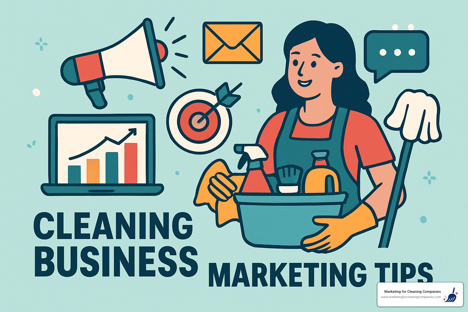 A sleek, mobile-responsive cleaning company website displayed on both a laptop and smartphone, showing clear navigation, before-and-after photos, and prominent contact information - cleaning business marketing tips