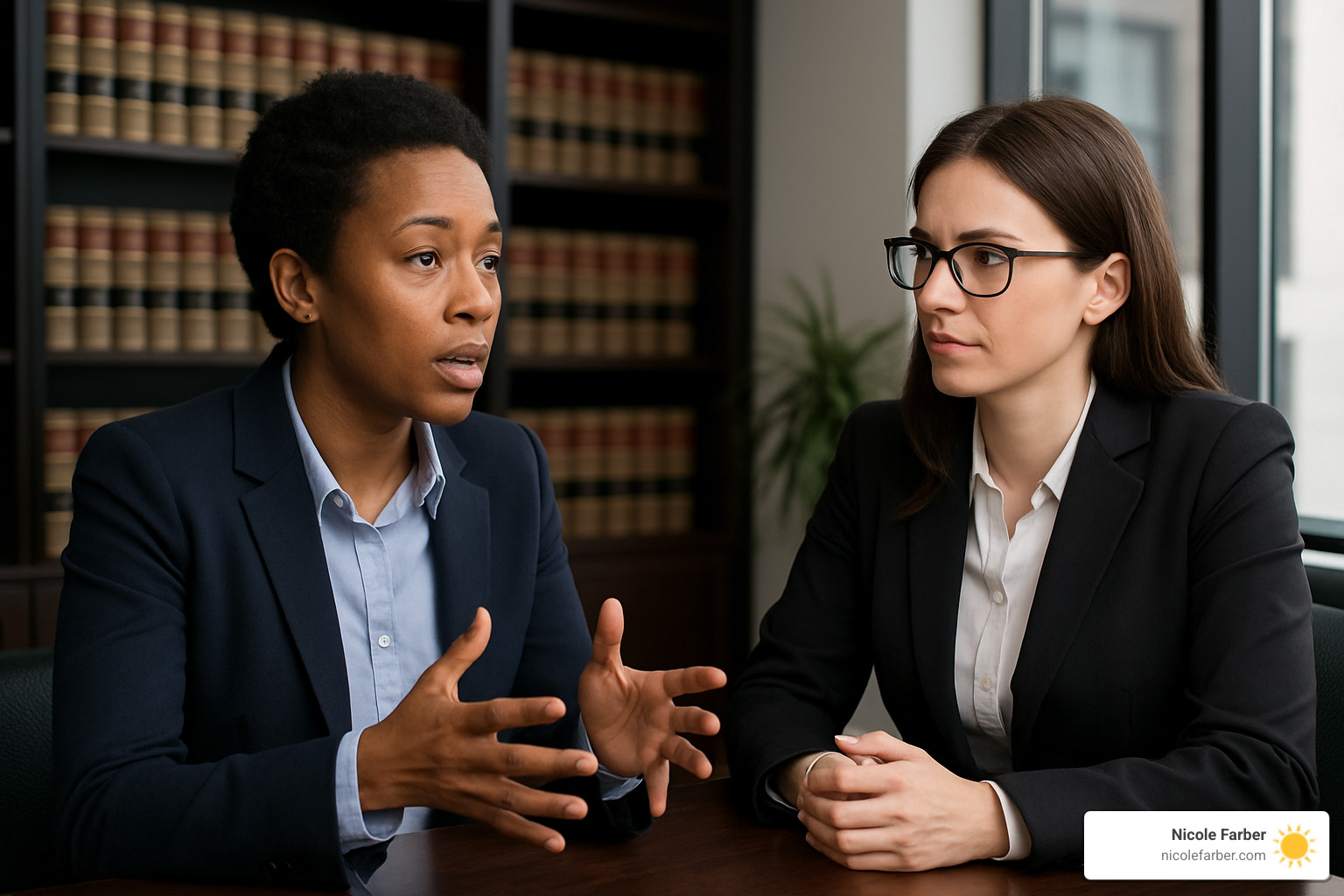 speaker having a one-on-one conversation with an attorney - marketing speaker for law firms