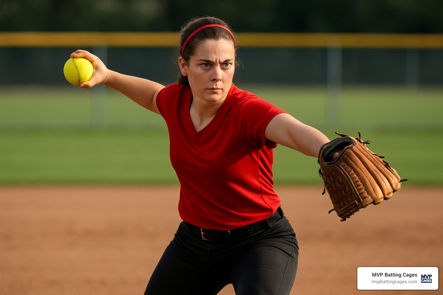 Focused pitcher ready to throw, showing determination - softball pitching clinic near me