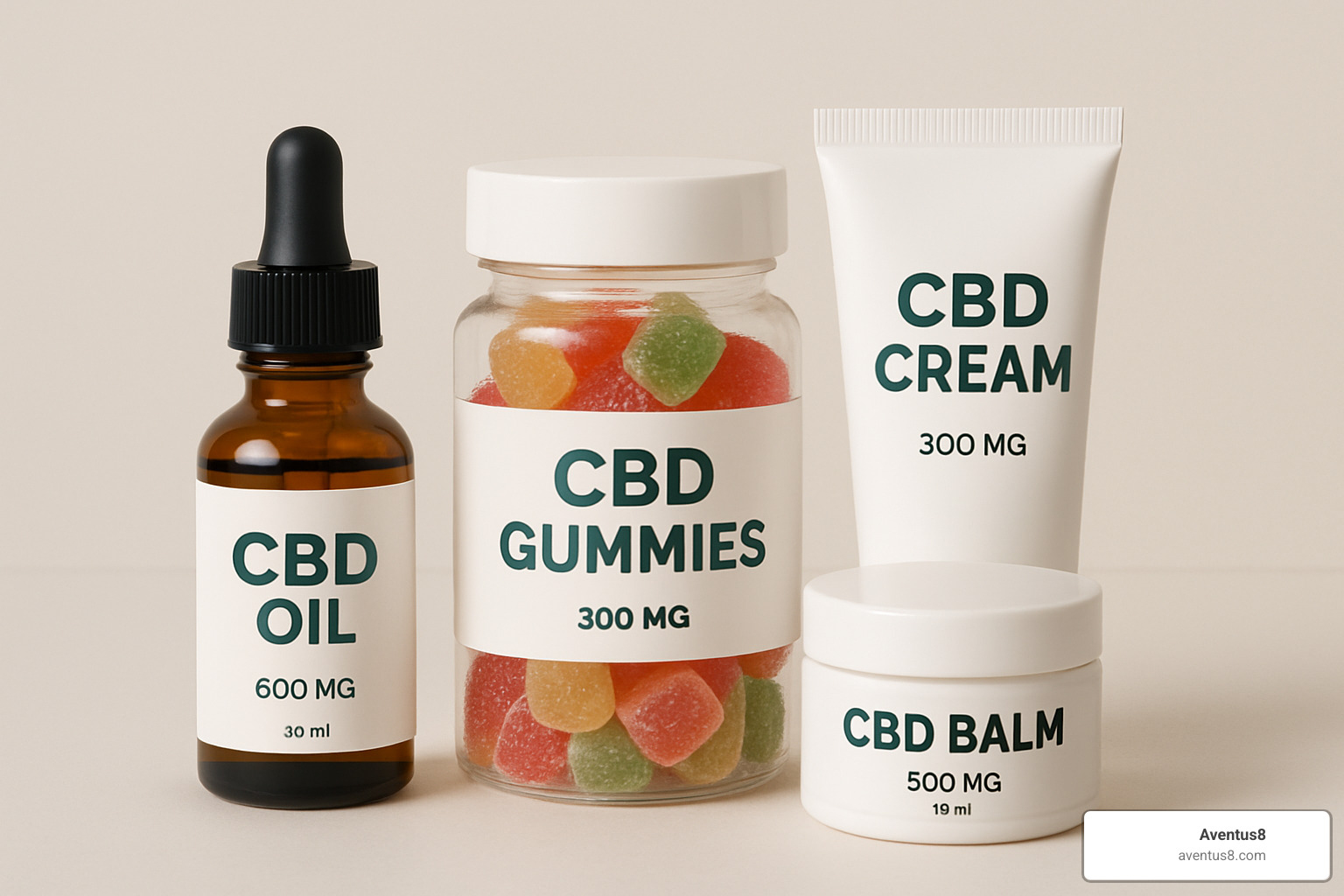 Various CBD product types like oil droppers, gummies, and topical creams - Full-spectrum CBD online