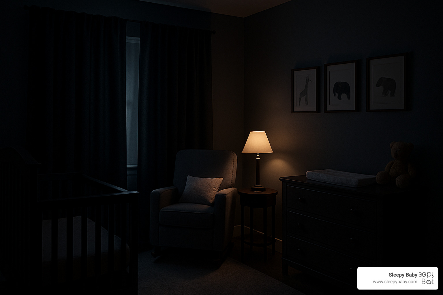 Dark, calm nursery with blackout curtains - how to help baby through 4 month sleep regression