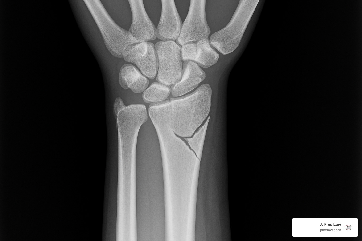 Radiografía que muestra un hueso fracturado por un accidente de resbalón y caída - abogado de resbalones y caídas de filadelfia