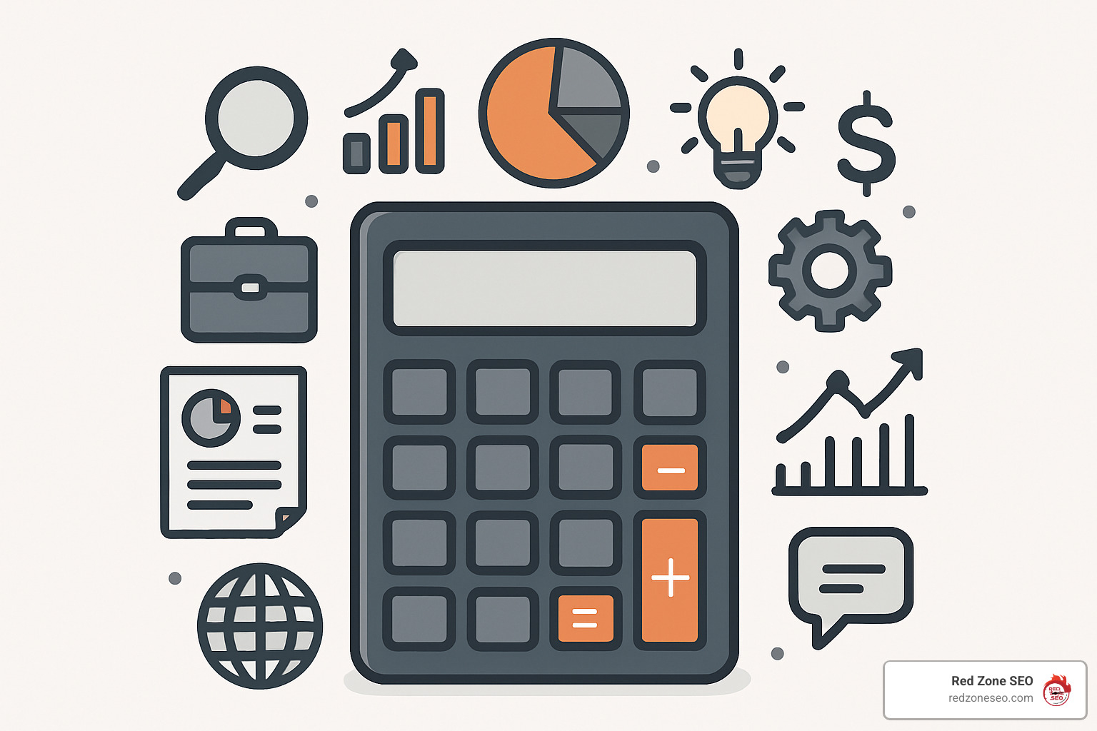 calculator with various business icons - local seo cost