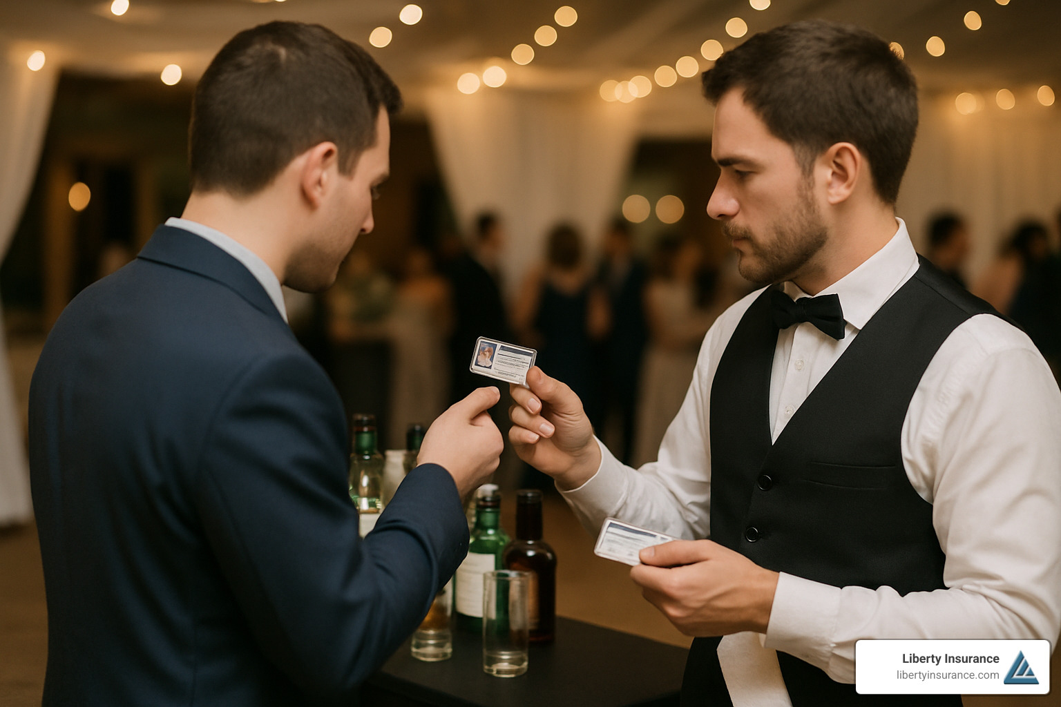 59fa8367887b1ef8559a23695d6ca7b8420274dc Don't Get Shaken or Stirred—Liquor Liability Insurance for Caterers Explained Protect your catering business. Learn why liquor liability insurance for caterers is essential, what it covers, and how to get it. bartender checking guest ID at catered event - liquor liability insurance for caterers