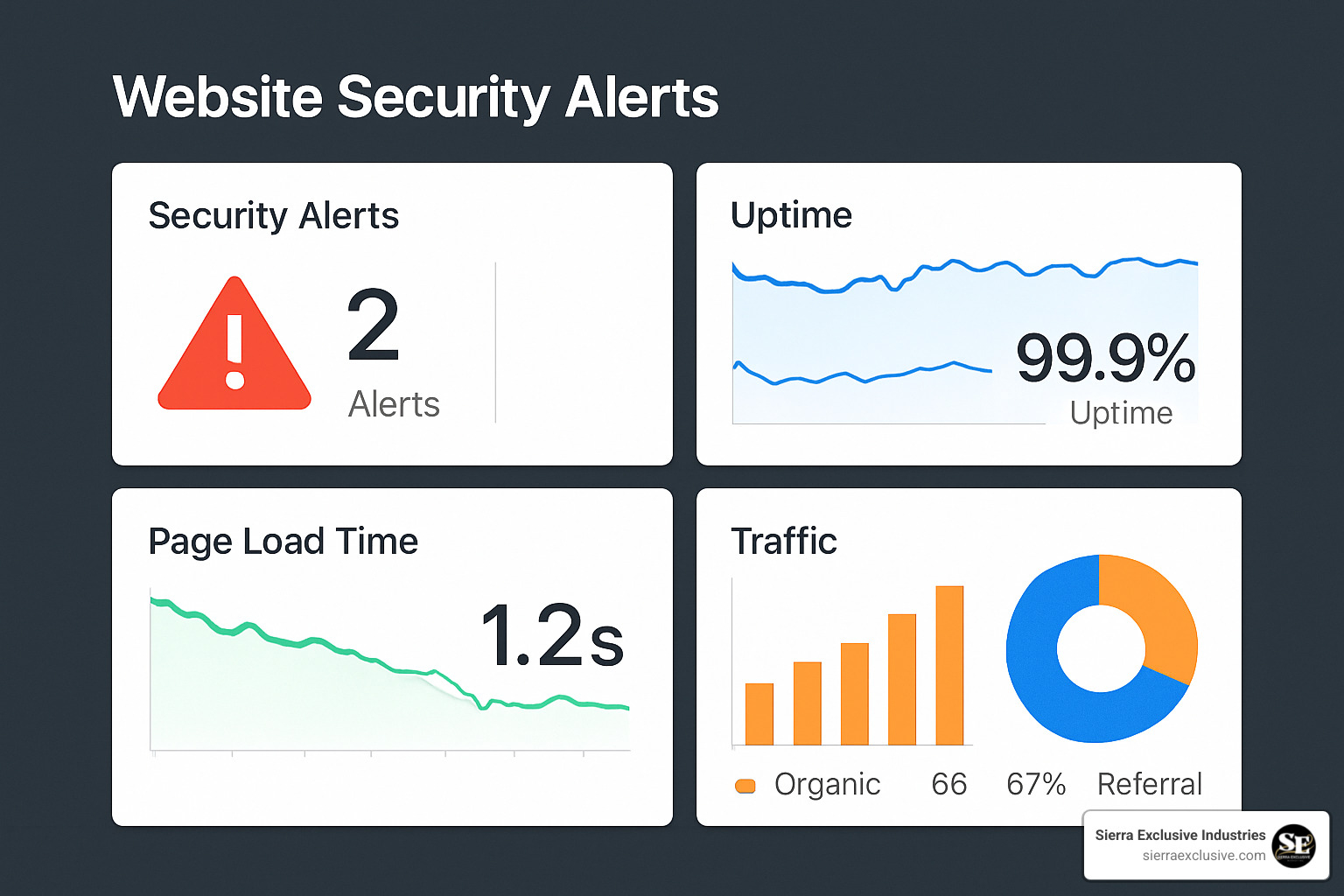 dashboard showing website security and performance metrics - website design company