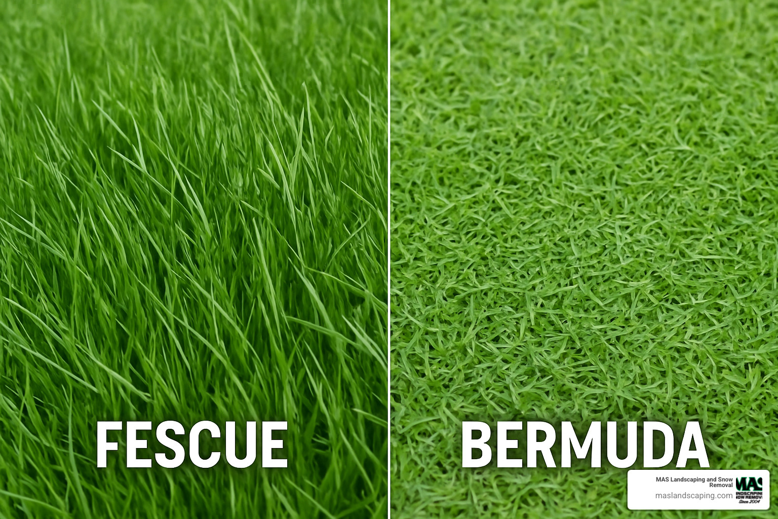 Different grass types including fescue and bermuda displayed side-by-side showing their distinct characteristics - lawn installation