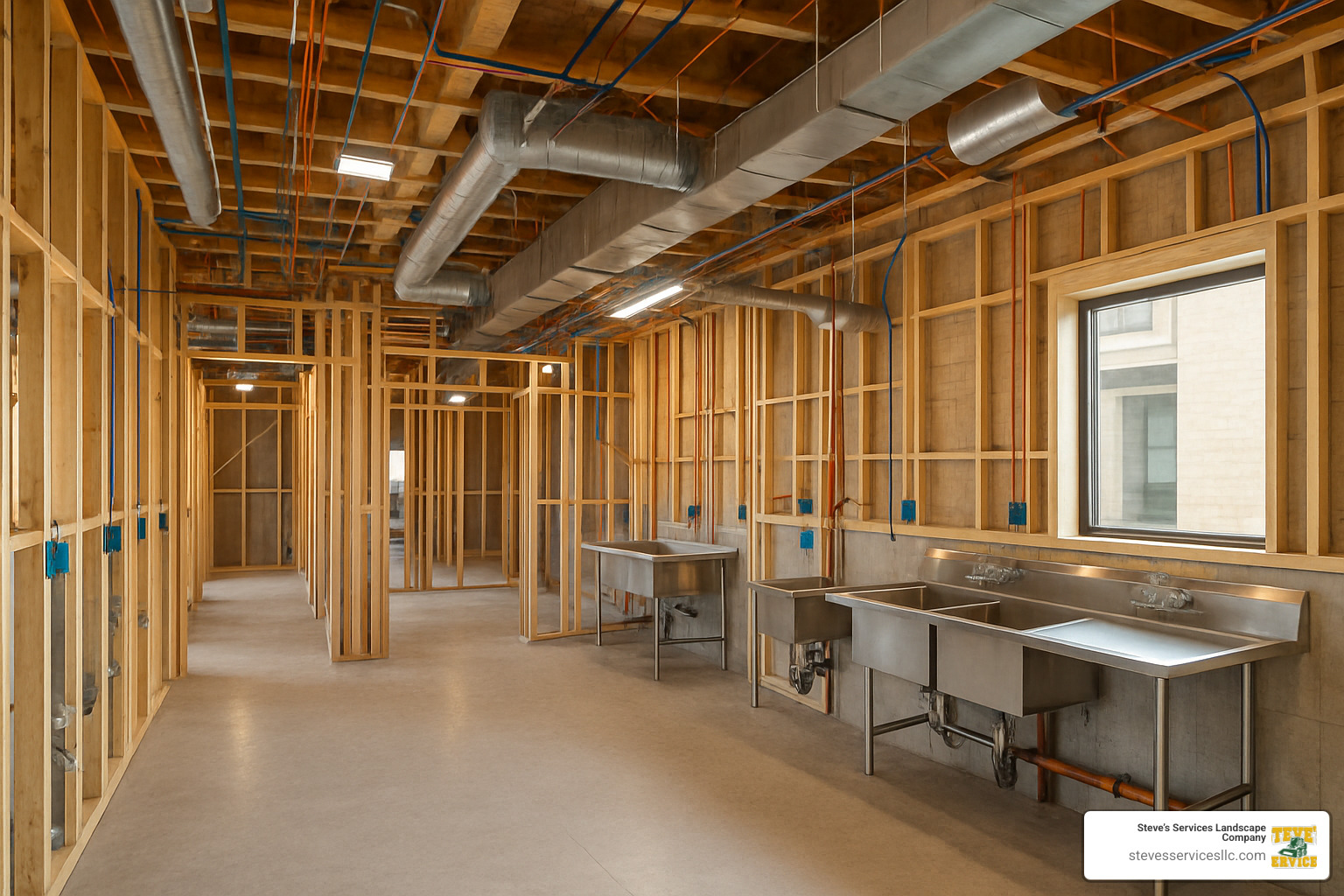 complex commercial interior like a medical clinic or restaurant kitchen under construction - local commercial contractors