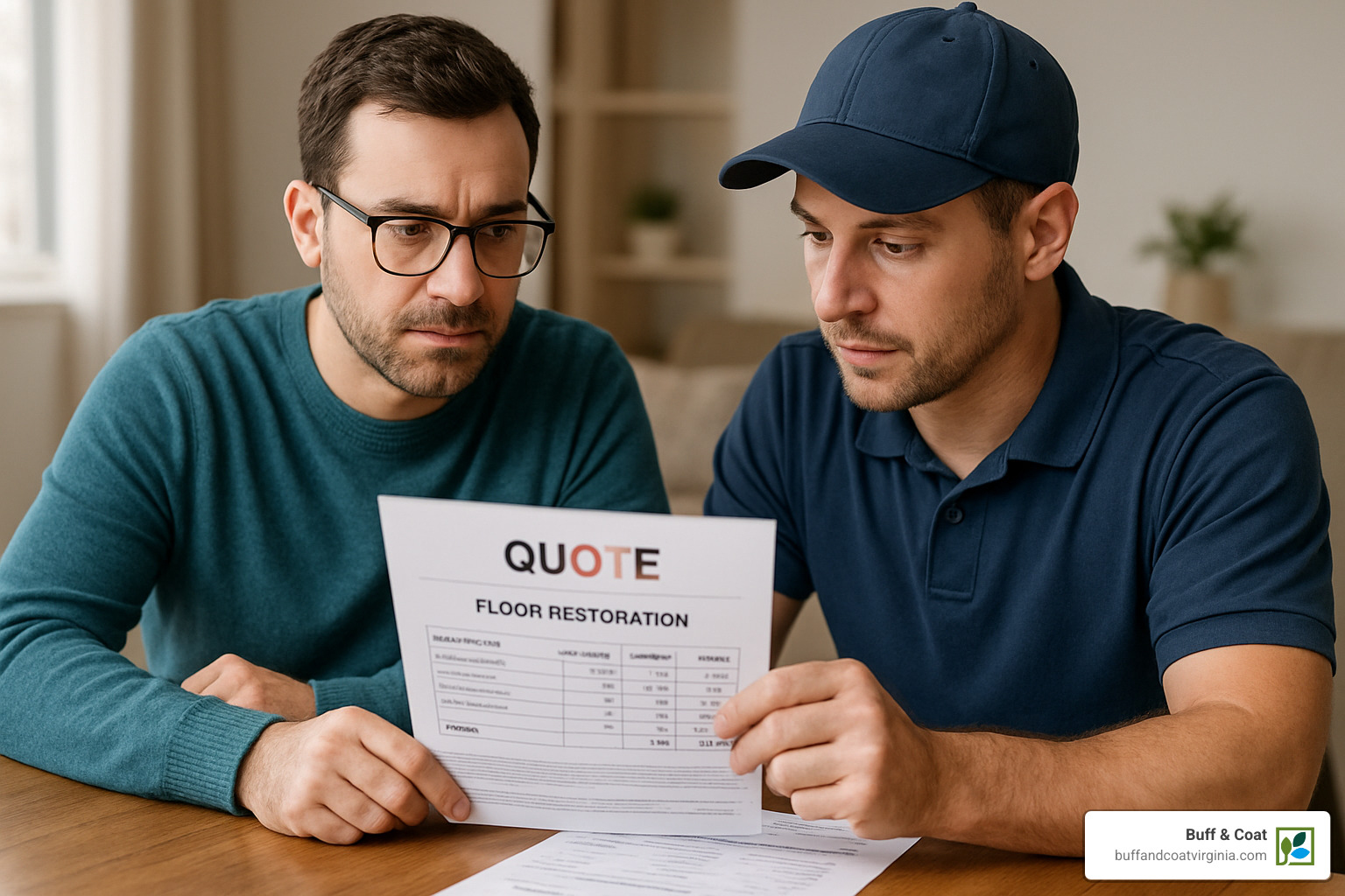 person reviewing quote with contractor - floor restoration near me