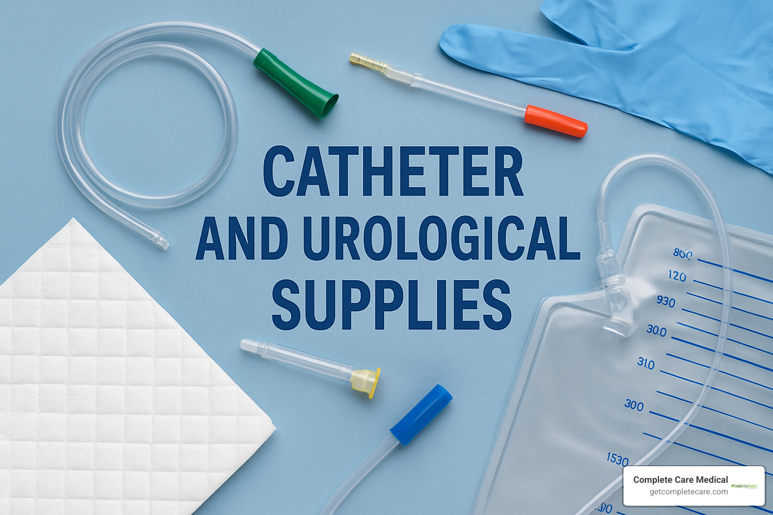 Various urological accessories including leg bags, securement devices, and sterile wipes - catheter and urological supplies