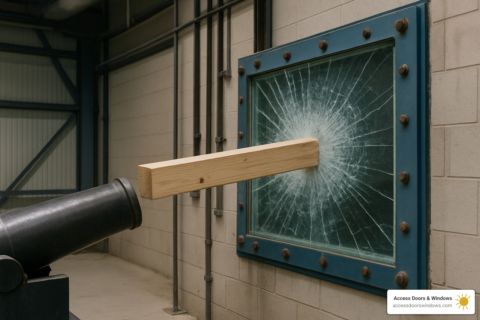 Large missile impact test being performed on an impact window - hurricane impact windows boca raton